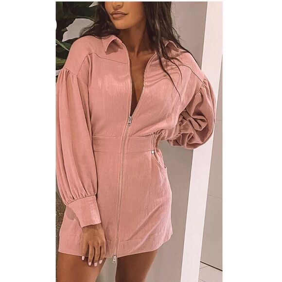 C/Meo Collective Womens Zip Clean Slate Long Sleeve Mini Dress Pink Medium NWT - Picture 1 of 10